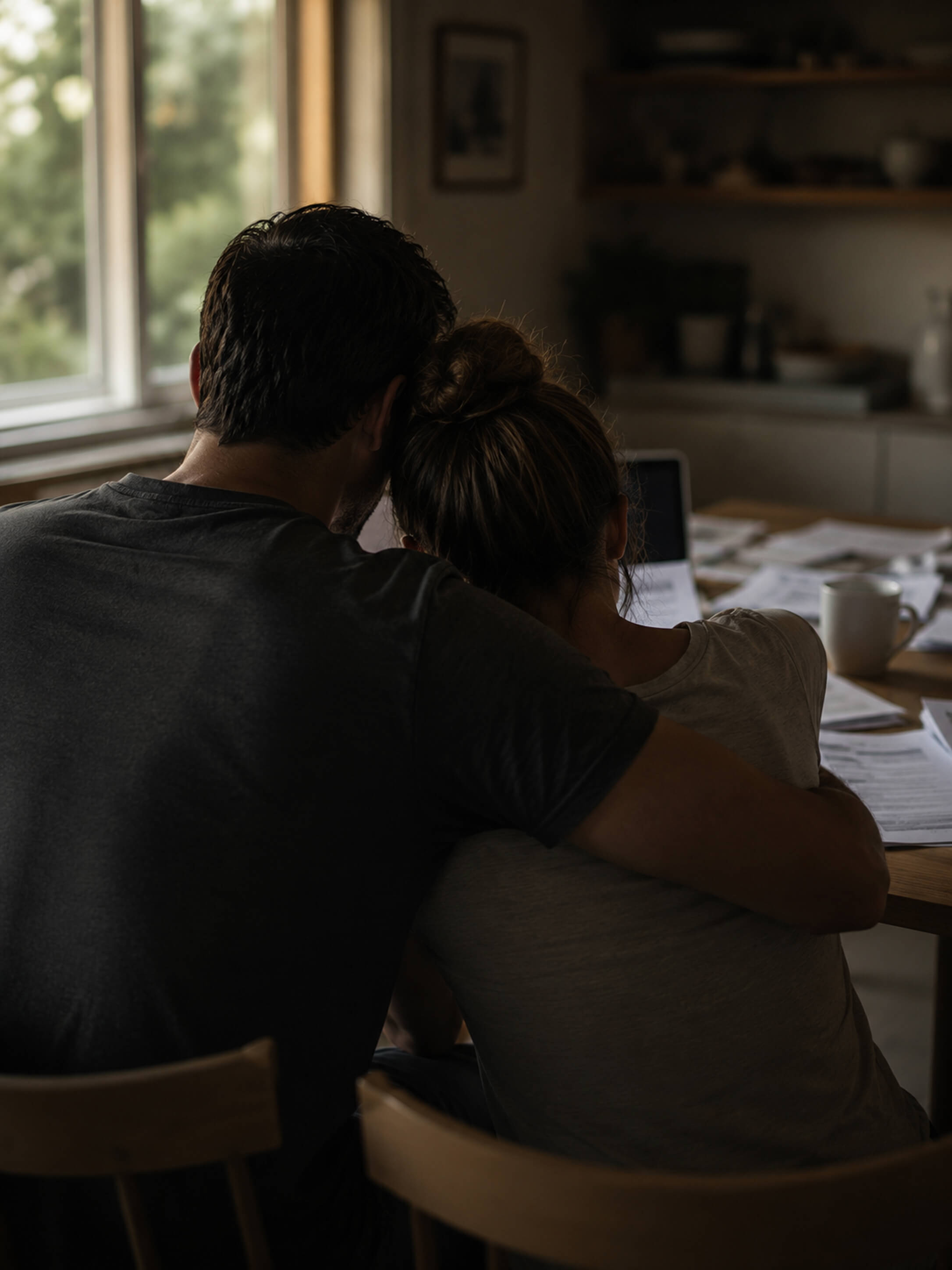 A couple reviewing a stack of medical bills together